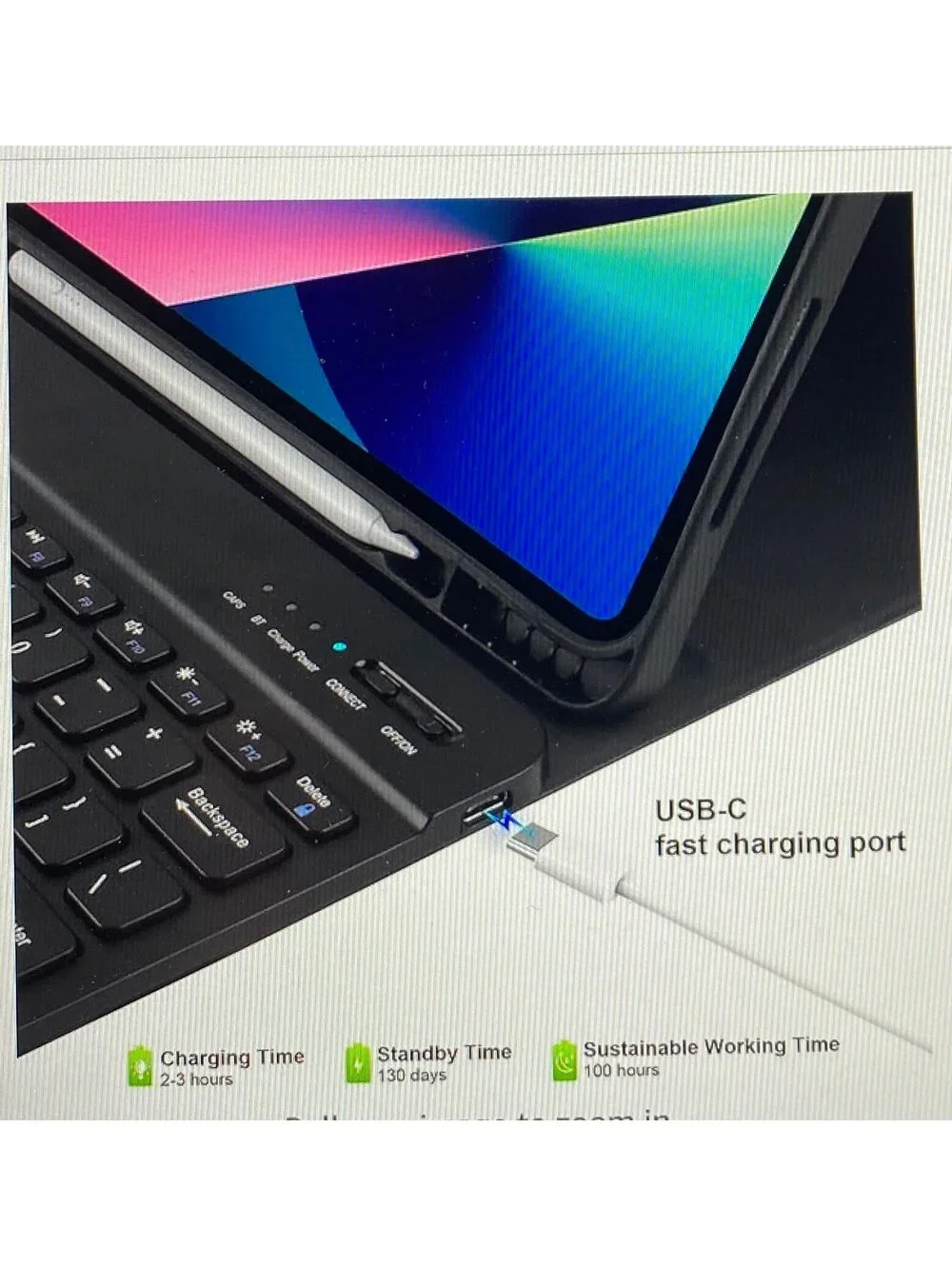 TalYanG iPad Pro 12.9 Case with Keyboard Black